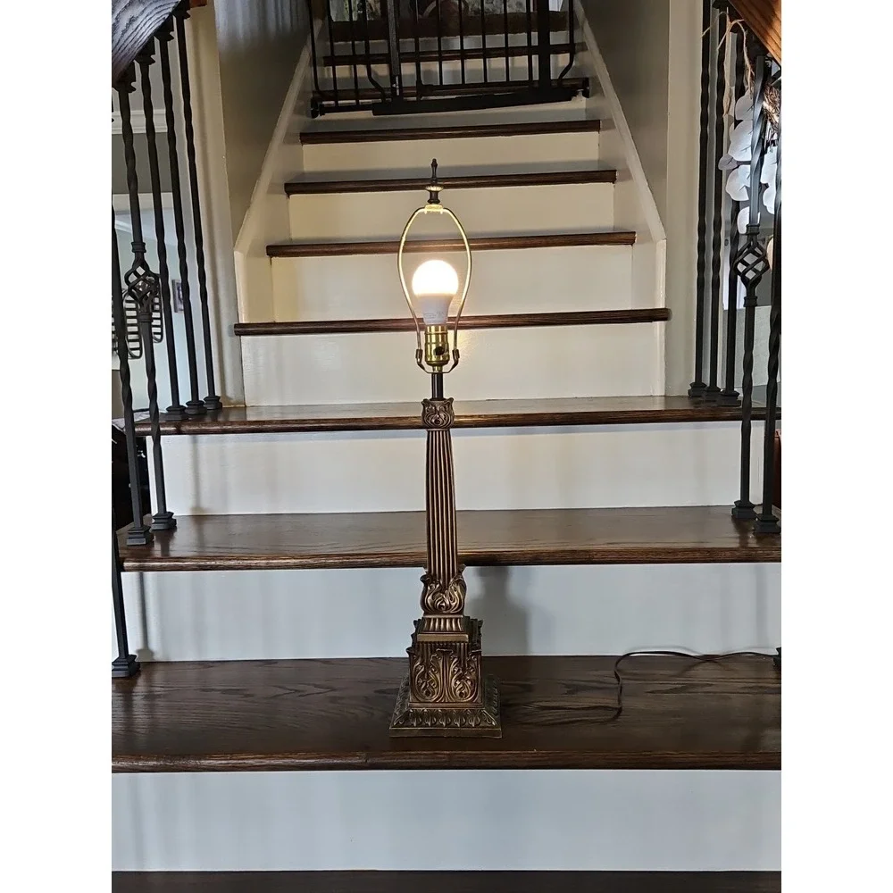 Vintage 1960s Neoclassical Brass Lamp With A Corinthian Column